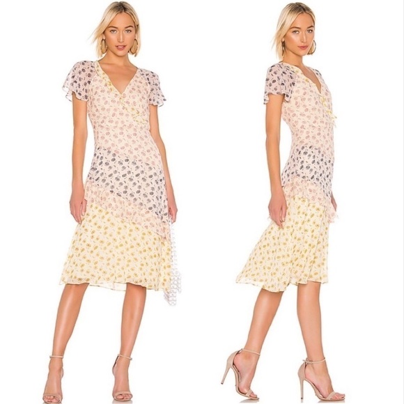 Joie Orita Silk Colorful Floral Print Flutter Sleeve V Neck Midi Dress Size 6 - Picture 2 of 15